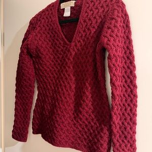 Elegant Women's V-Neck Sweater in Rich Red